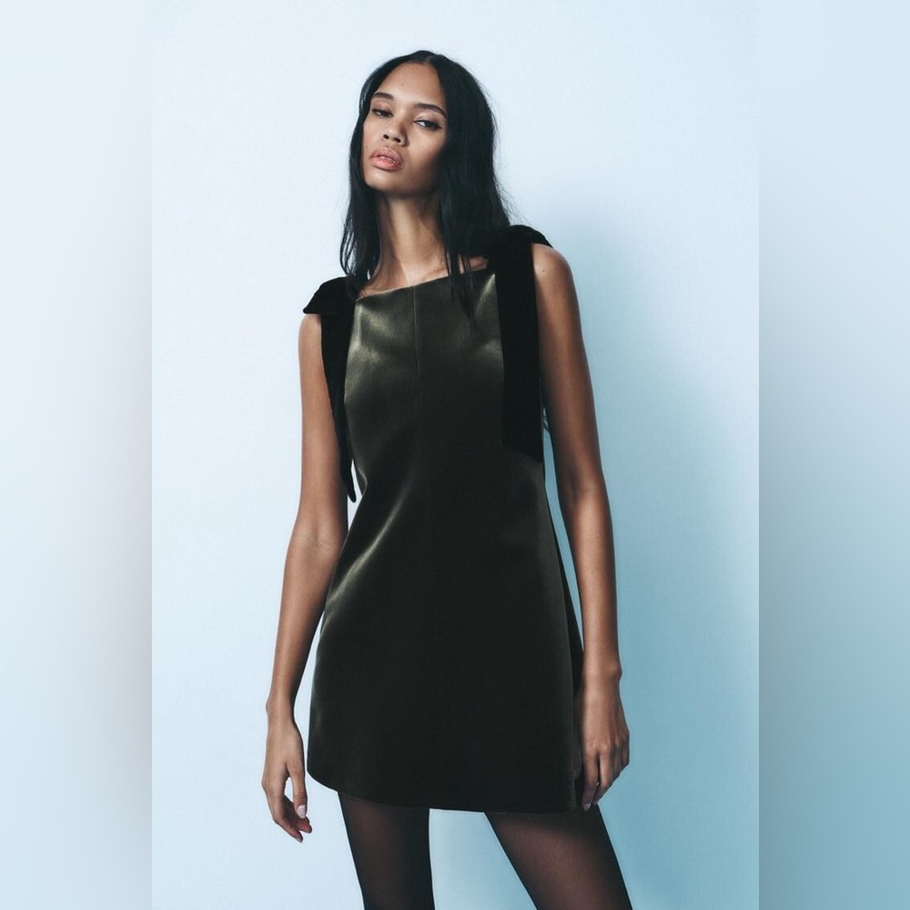 NWT Zara Olive Green Velvet Mini Dress